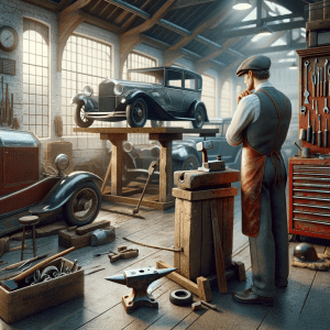 workshop from the 20th century, with an emphasis on the dawn of the car body repair era