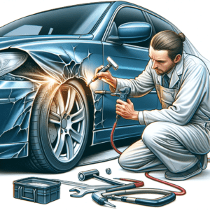 the concept of Paintless Dent Repair (PDR). The image should depict a close-up view of a professional PDR