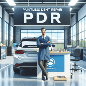 a professional and inviting scene at a Paintless Dent Repair (PDR) service center