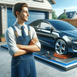 a satisfied car owner admiring their vehicle after a successful Paintless Dent Repair (PDR)